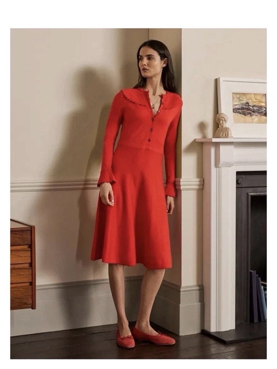 Boden Dresses & Skirts - Boden Abercorn Knitted Dress Size 6R Collar Coral Cherry Red